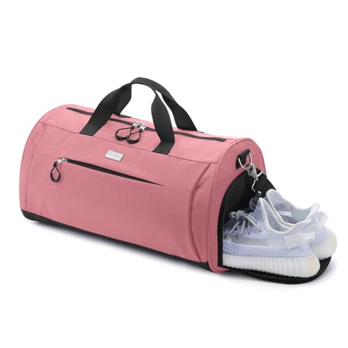 TOPDesign Gym Bag for Women & Men, Unisex Duffel Bag with Shoe Compartment & Wet Pocket for Travel Sports Gym (M Pink) - color: Pink, size: Medium - 20 x 10 x 10″