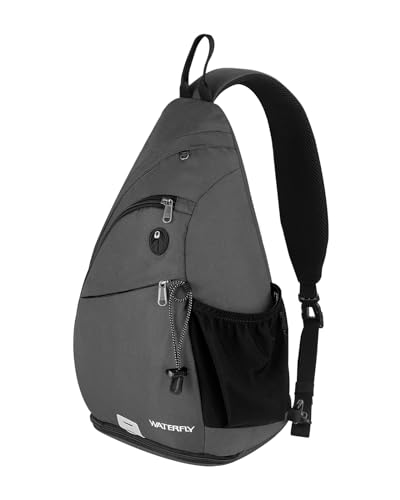 WATERFLY Sling Bag Sling Backpack Small Crossbody Shoulder Bag for Men Women Traveling Cycling Hiking Daypack - color: Dark Grey