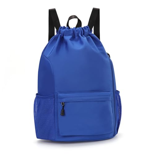 Valleycomfy Waterproof Drawstring Gym Backpack Bag for Men & Women,Sports Gym Bag with Side Pocket Blue - color: A-blue