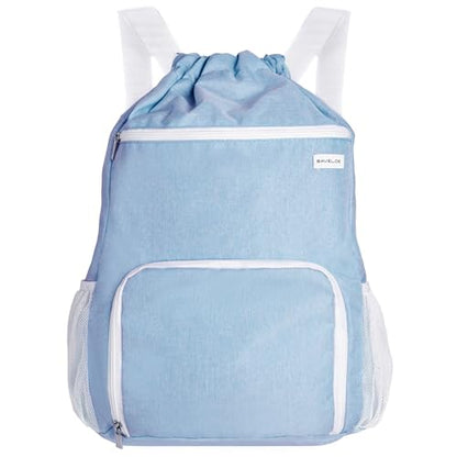 BAVELOE Drawstring Backpack with Wet Pocket & Shoe Compartment, Water-Resistant Sports Gym Swim String Bag for Women Men(Sky Blue)