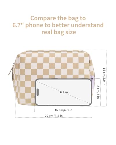 Narwey Checkered Makeup Bag Travel Cosmetic Bag Organizer Toiletry Bag Make Up Bags with Compartments for Women Girls (Large, Light Checkerboard) - color: YB-Light Checkerboard, style: Large