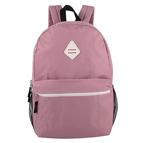 Large School Backpacks with Mesh Side Pockets – Classic 19 Inch Solid Color Backpacks for Kids, Men, Women, Travel (Pink & Blush) - color: Pink & Blush