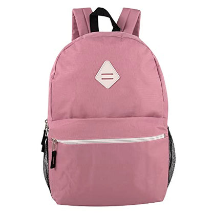Large School Backpacks with Mesh Side Pockets – Classic 19 Inch Solid Color Backpacks for Kids, Men, Women, Travel (Pink & Blush) - color: Pink & Blush