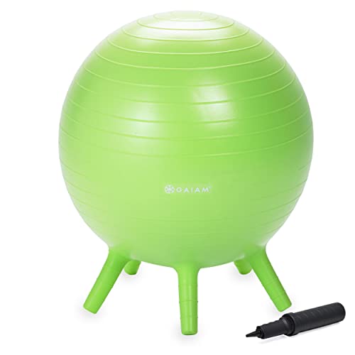Gaiam Kids Stay-N-Play Children's Balance Ball - Flexible School Chair Active Classroom Desk Alternative Seating Built-In Stay-Put Soft Stability Legs, Includes Air Pump - color: Lime, size: 45cm