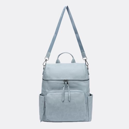 Anti-Theft Backpack Purse for Women, Convertible 3-in-1 Vegan Leather Backpack with Hidden Zipper, Adjustable Shoulder & Crossbody Bag for Travel and Daily Commute - color: B Two Toned Blue