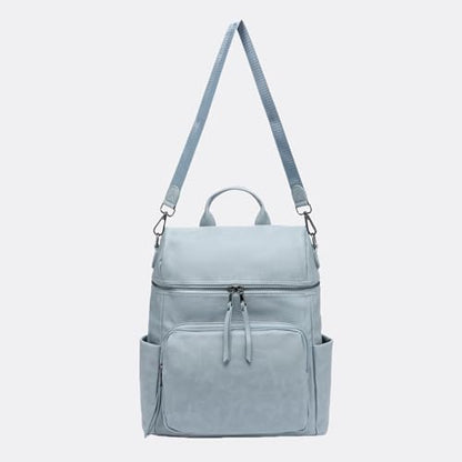 Anti-Theft Backpack Purse for Women, Convertible 3-in-1 Vegan Leather Backpack with Hidden Zipper, Adjustable Shoulder & Crossbody Bag for Travel and Daily Commute - color: B Two Toned Blue