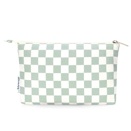 Narwey Small Makeup bag for Purse, Small Makeup Pouch for Purse Cosmetic Bag with Zipper, Cute Make up Pouch for Women Girls (Mint Green Checkerboard) - color: AB-Mint Green Checkerboard