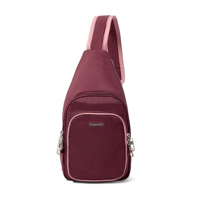 Baggallini Securtex Anti-Theft Daytripper Sling - color: Jam/Dusty Mauve