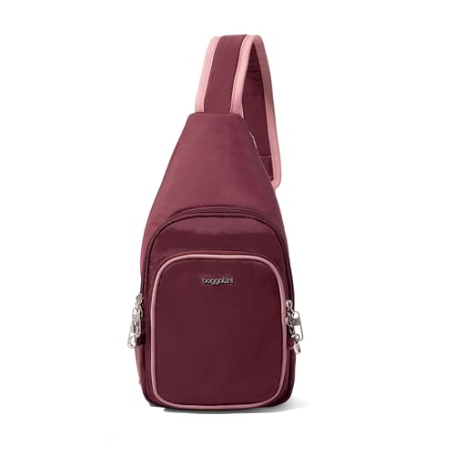 Baggallini Securtex Anti-Theft Daytripper Sling - color: Jam/Dusty Mauve