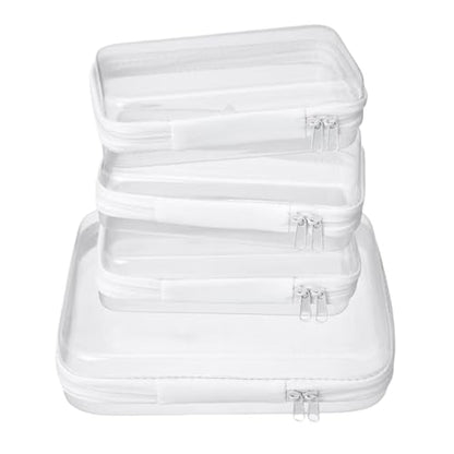 5 Pcs Clear Hard Shell Zipper Case for Diaper Bag and Tote Organization – Hard Clear Zipper Cases Travel Set for Keys, Wipes, Toiletries, Cables (3M+2XS) (M+3XS) - size: M+3XS
