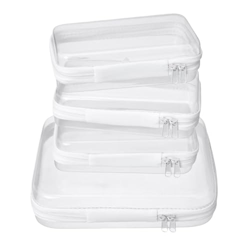 5 Pcs Clear Hard Shell Zipper Case for Diaper Bag and Tote Organization – Hard Clear Zipper Cases Travel Set for Keys, Wipes, Toiletries, Cables (3M+2XS) (M+3XS) - size: M+3XS