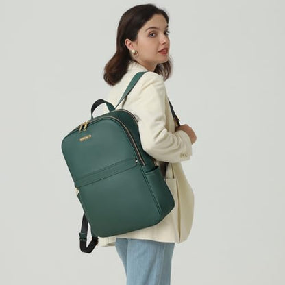 BOSTANTEN Genuine Leather 15.6 inch Laptop Backpack Purse for Women College Casual Backpack Travel Bag - color: 1-c-dark-green