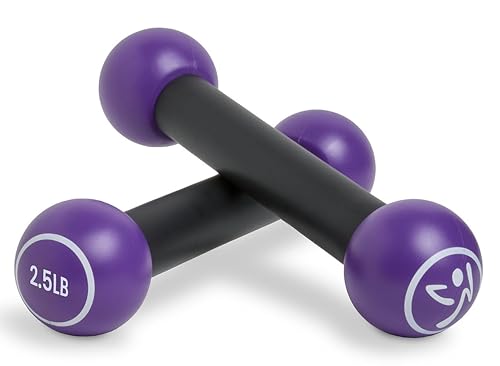 ZUMBA Set of 1 and 2.5 lb Dumbbells, Compact, Vibrant Purple Dumbbells for Women, 12 Pounds, Metal with Silicone Handle, Perfect for Home Workouts