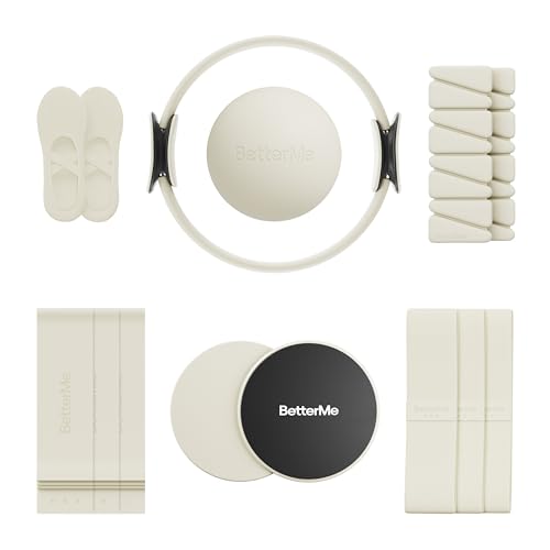 BetterMe Pilates Studio Kit – Pilates Ring, Pilates Ball, Resistance Bands & Sliders – Complete Pilates Equipment Set for Women – Home & Studio Pilates Workout Kit - color: Ivory