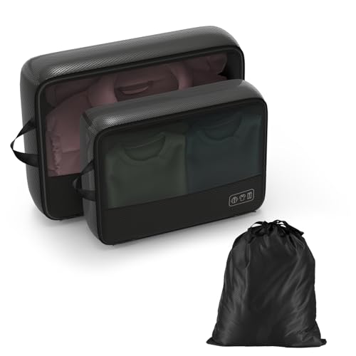 3 Piece Compression Packing Cubes for Short Bussiness Trip, Lightweight Travel Packing Organizer for Carry-On, Space Saving Double-Zipper Packing Cubes with Laundry Bag - color: black-3 set