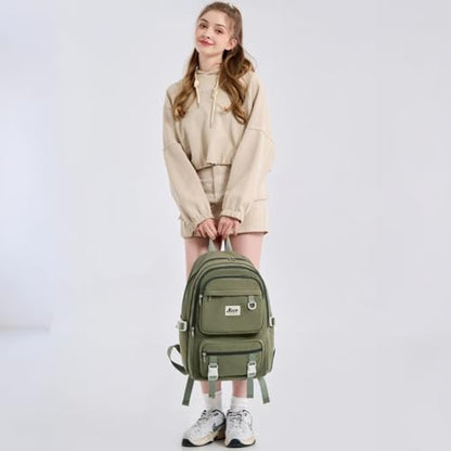 Laptop Backpack for Women College High Schoolbag Big Students Bookbags Large Multi pocket Travel Daypack Casual (Olive green) - color: Olive Green