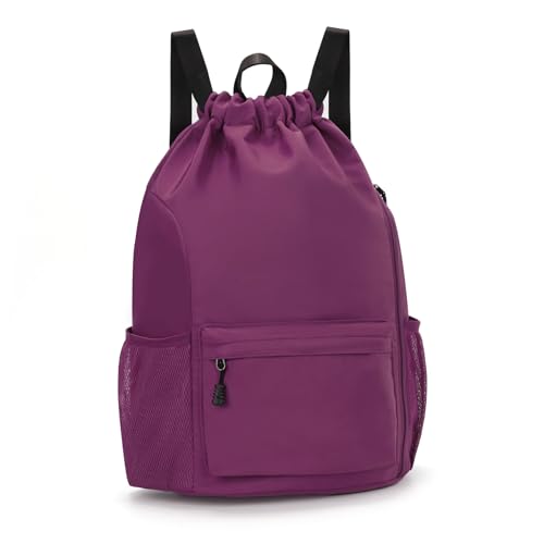 Valleycomfy Waterproof Drawstring Gym Backpack Bag for Men & Women,Sports Gym Bag with Side Pocket Orange - color: A-purple