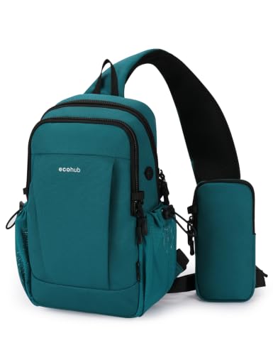 ECOHUB Small Crossbody Bags for Women Men, Anti-Theft RFID Blocking Sling Backpack with Sturdy SBS Zippers Water Resistant Chest Shoulder Bag Daypack with 9 Pockets Travel Work Hiking, Teal - color: Small-turquoise