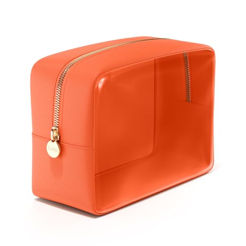 Embla Clear Large Makeup Bag Cute Big Make Up Nylon Pouches Travel Bathroom Bags for Toiletries XL Cosmetic Pouch for Women Girls Extra Large Zipper Toiletry Skincare Organizer Orange - color: Peach, size: Large