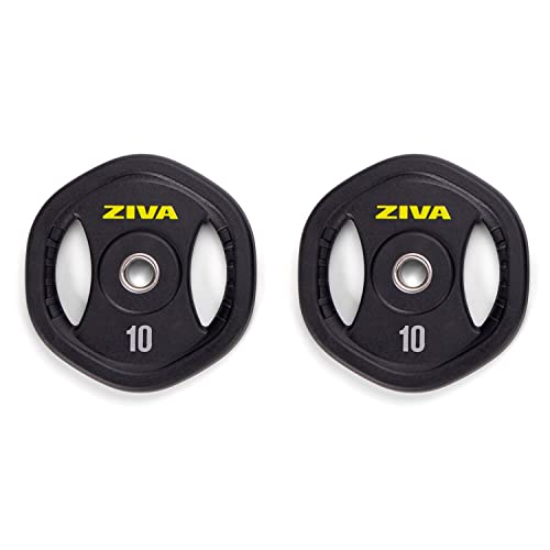 ZIVA 35lb Studio Barbell Weight Set – Adjustable Home Gym Kit with Standard Rubber Urethane Plates, 5' Chrome Bar (1.18" diam) & Collars | Extra Plates Not Included - size: Pair - 10lb Discs