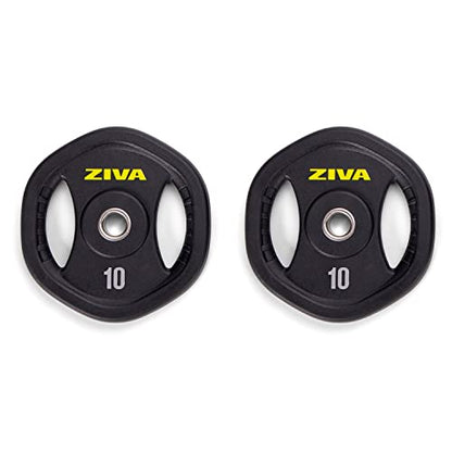 ZIVA 35lb Studio Barbell Weight Set – Adjustable Home Gym Kit with Standard Rubber Urethane Plates, 5' Chrome Bar (1.18" diam) & Collars | Extra Plates Not Included - size: Pair - 10lb Discs