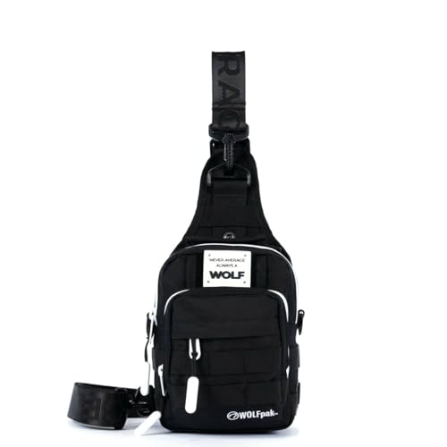 WOLFpak 4L Mini Tactical Sling Bag (Alpha Black White Accents) Compact Crossbody Backpack for Gym, Travel & EDC | Tactical Shoulder Bag with Multiple Pockets – Lightweight, Durable Sling Pack - color: Alpha Black White Accents