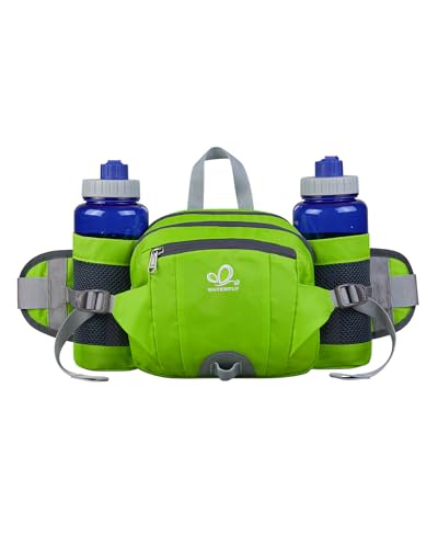 WATERFLY Fanny Pack Waist Bag: Fannie Pack 2 Water Bottle Holders Lumbar Belt Hiking Walking Running Jogging Camping Large Woman Man (Bottle Not Included) - color: Fluorescent Green