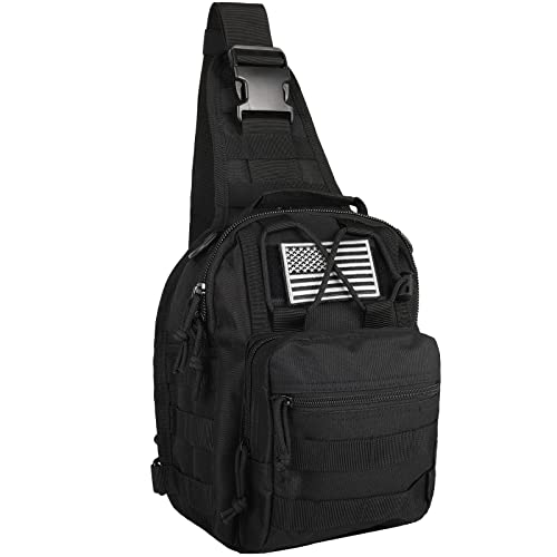 BOMTURN Tactical Backpack-1000D Waterproof Military Backpack/Laser-Cut/CCW Bags Sling Bag Tactical Satchel Shoulder Bag Men - color: Matte Black