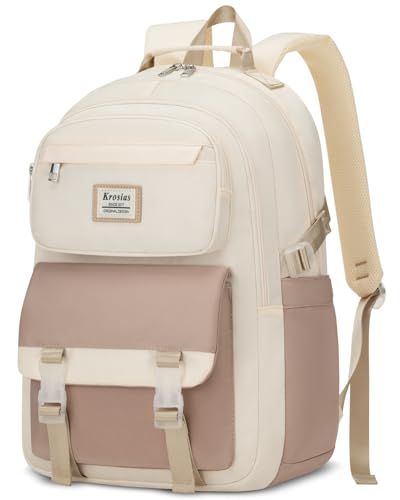 Backpack for Girls and Teens, Cute School Bag for Kids, Kawaii Bookbag for College Students, Aesthetic Laptop Backpack for Women Nursing Work, Beige Khaki