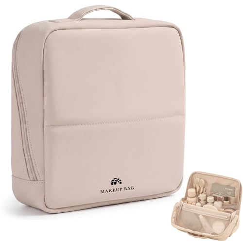 YLYZ Makeup Bag, Foldable Magnetic Standing Makeup Bag with Compartments, Large Capacity Travel Makeup Bags for Women, Makeup Brush Bag Organizer Waterproof Toiletry Cosmetic Bags, Misty Pink - color: Misty Pink