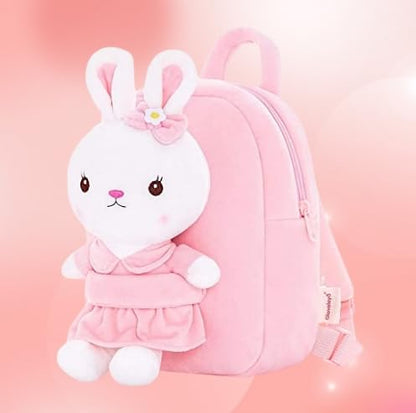 Gloveleya Kids Backpack Toddler Backpacks with Stuffed Bunny Toy Pink 9''… - color: A011 Pink Bunny Toy, size: 9 inches