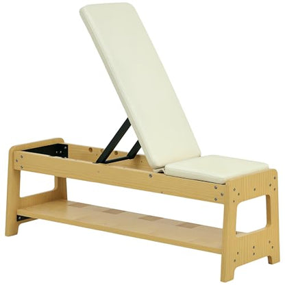 Soozier Adjustable Weight Bench with Dumbbell Rack, Wooden Workout Bench, Flat or Incline Bench for Home Gym Weight Lifting Training - color: White