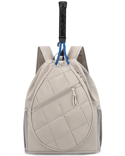 Drawstring Tennis Backpack, Puffer Tennis Racket Bag with Shoe Compartment & Wet Pocket Gym Bag for Women, Suitable for Pickleball Tennis Badminton - color: Camel