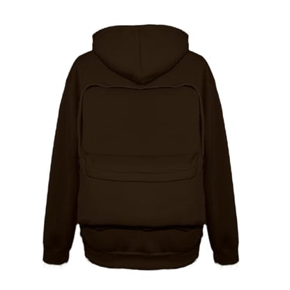 Backpack Hoodie for Men Women Zipper Cardigan Creative Hoodies Lightweight Travel Hooded Sweatshirts with Backpack - color: Brown, size: XX-Large