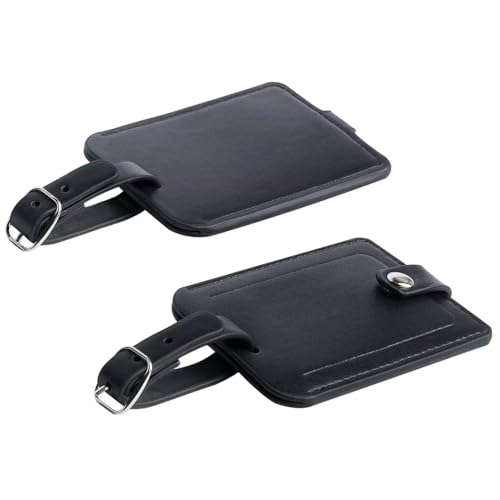 Luggage Bag Tags Leather Travel ID Labels Suitcase Name Tags with Snap - color: Black 2 Pcs.
