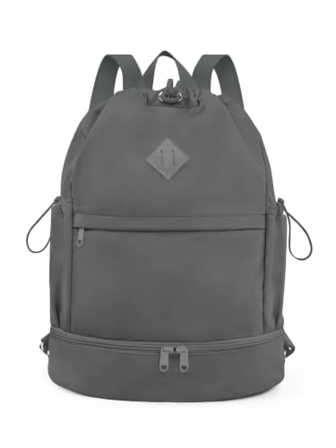 RHDZO Drawstring Gym Backpack with Shoe Compartment & Wet Pocket, Dark Gray - color: Dark Gray