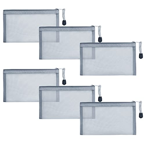 Small Mesh Cosmetic Bags, 6pcs Nylon Makeup Pouches with Zipper for Home Office Purse Diaper Bag (Grey) - color: Grey