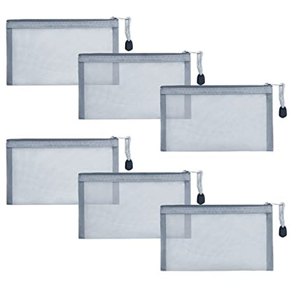 Small Mesh Cosmetic Bags, 6pcs Nylon Makeup Pouches with Zipper for Home Office Purse Diaper Bag (Grey) - color: Grey