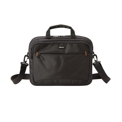 Amazon Basics Laptop Tablet Carrying Case with Shoulder Strap and Grab Handles, 14-inch, Black, Compartments for Storage - size: 14 Inch, style: 1-pack