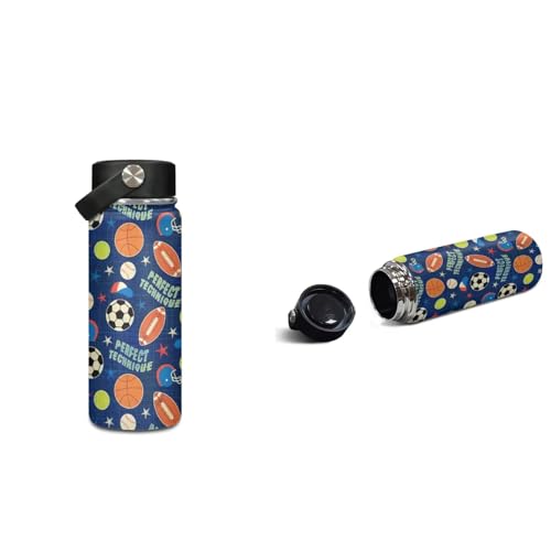 ZOUTAIRONG Backpack and Small Thermos with Carry Handle School Bags for Girls, Baseball Basketball Soccer Print Large Capacity & Lightweight Bookbag with Side Pockets - color: Baseball Basketball Soccer