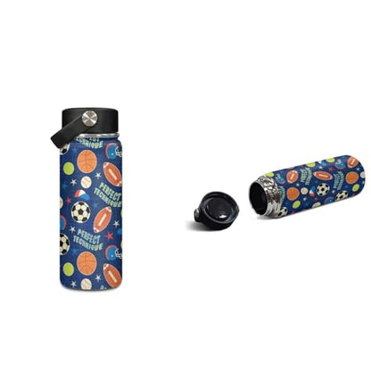 ZOUTAIRONG Backpack and Small Thermos with Carry Handle School Bags for Girls, Baseball Basketball Soccer Print Large Capacity & Lightweight Bookbag with Side Pockets - color: Baseball Basketball Soccer