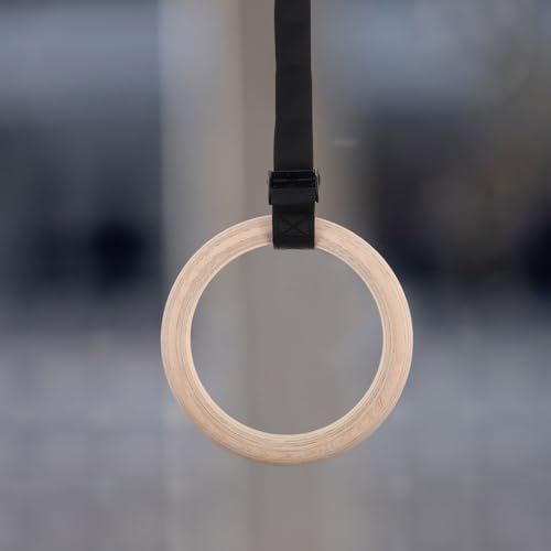 Totority 1set Wooden Gymnastics Rings Adjustable Straps for Strength Training Bodyweight Exercises and Home Workouts Natural Thick Non-Slip Straps Versatile Fitness Equipment