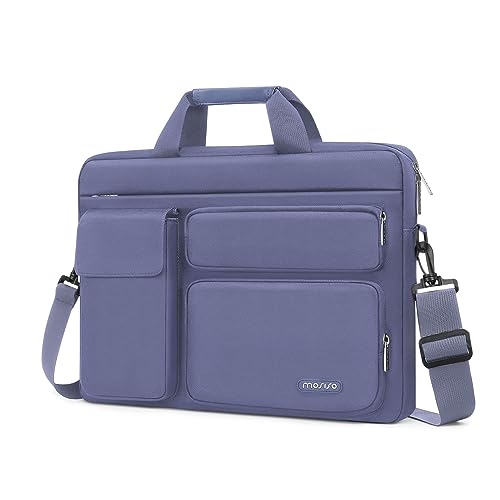 MOSISO Laptop Shoulder Bag 15.6 inch, 15-15.6 inch Computer Bag Compatible with MacBook Pro 16 inch, HP, Dell, Lenovo, Notebook with 2 Raised&1 Flapover&1 Horizontal Pocket&Handle&Belt, Lavender Gray - color: Lavender Gray, size: 16 inch