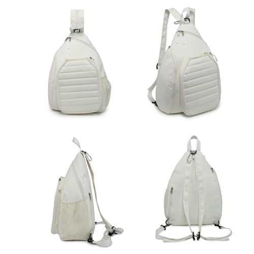 RAINBOW SMILE Sling Bag Crossbody Backpack for Pickleball Paddle Tennis Racketball Travel for Men and Women, with Ice Bag 2PS - color: White