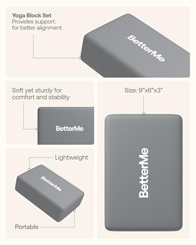 BetterMe Yoga Blocks Set of 2 – High Density Foam Yoga Blocks for Stretching, Pilates & Workouts – Lightweight Non-Slip Exercise Blocks for Flexibility & Balance - color: Stone Gray