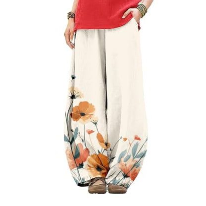 LOAIHA Women's Baggy Pants Elastic Waist Floral Wide Leg Yoga Sweatpants Harem Pant Lantern Trousers with Pockets - color: Boho10, size: X-Large
