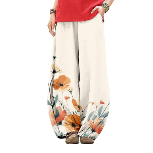 LOAIHA Women's Baggy Pants Elastic Waist Floral Wide Leg Yoga Sweatpants Harem Pant Lantern Trousers with Pockets - color: Boho10, size: Medium