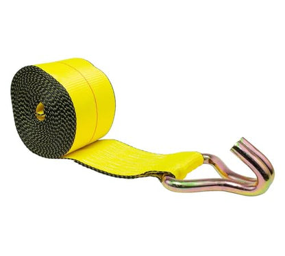 Mytee Products 4 Pack 2" x 27' Winch Straps w/Wire Hook - 3333lbs WLL - Yellow Heavy Duty 2 Inch Cargo Control Tie Down Straps for Flatbed Truck Utility Trailer - color: 4 - Pack, size: 2" x 27'