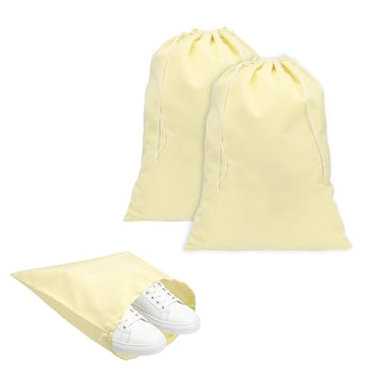 Cloth Shoe Bags for Travel, Flannel Pouch with Drawstring Closure Washable Breathable Cotton Fabric, 15.8x11.8" & 2 Pcs & Beige- Fit for (Men Women/Luggage/Storage) - color: Beige
