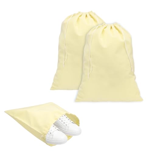 Cloth Shoe Bags for Travel, Flannel Pouch with Drawstring Closure Washable Breathable Cotton Fabric, 15.8x11.8" & 2 Pcs & Beige- Fit for (Men Women/Luggage/Storage) - color: Beige